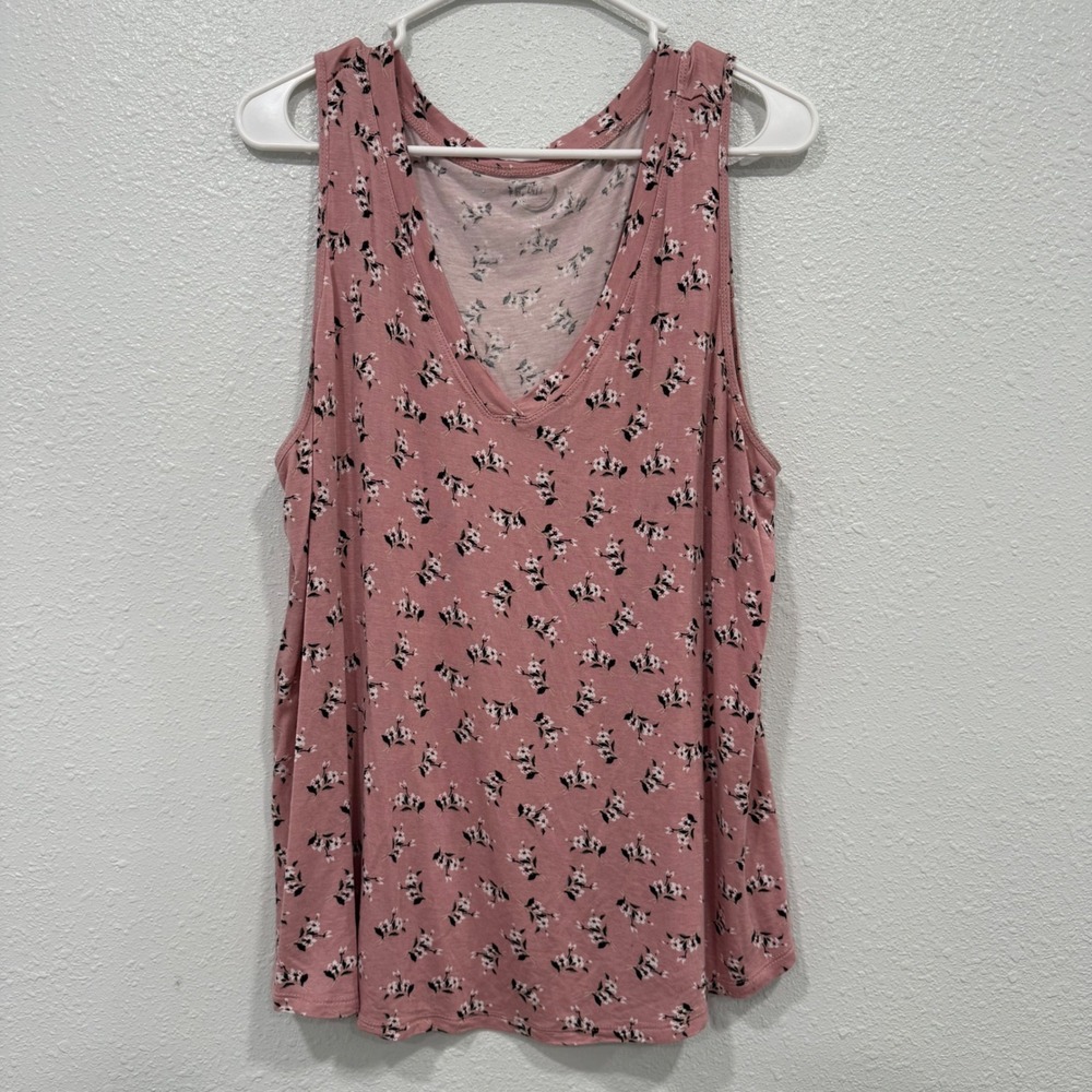 24/7 Comfort Apparel Pink Floral V-Neck Sleeveless Tank‎ Top Plus Size 1X